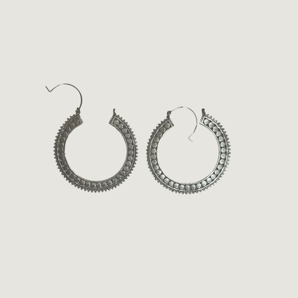 boho gal Jewelry - Boho Silver Tone Textured Studded Hoop Earrings Tribal Gypsy Festival Style